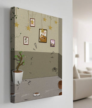 Habitación acogedora con decoraciones de estrellas y obra de arte de gatos