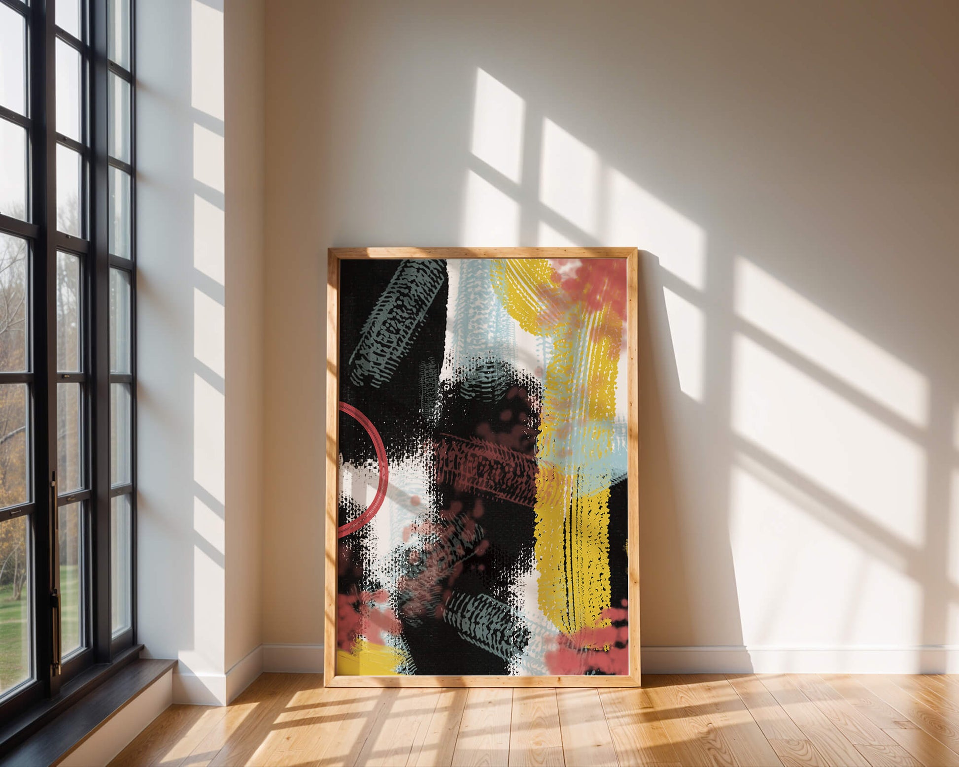 Abstract brush stroke art with vibrant colors on textured background