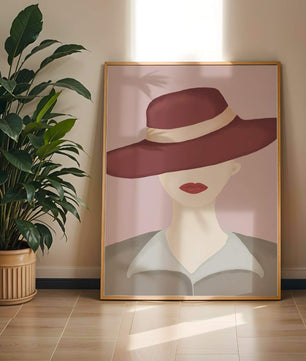Stylish Woman in Vintage Hat with Minimalist Fashion Art
