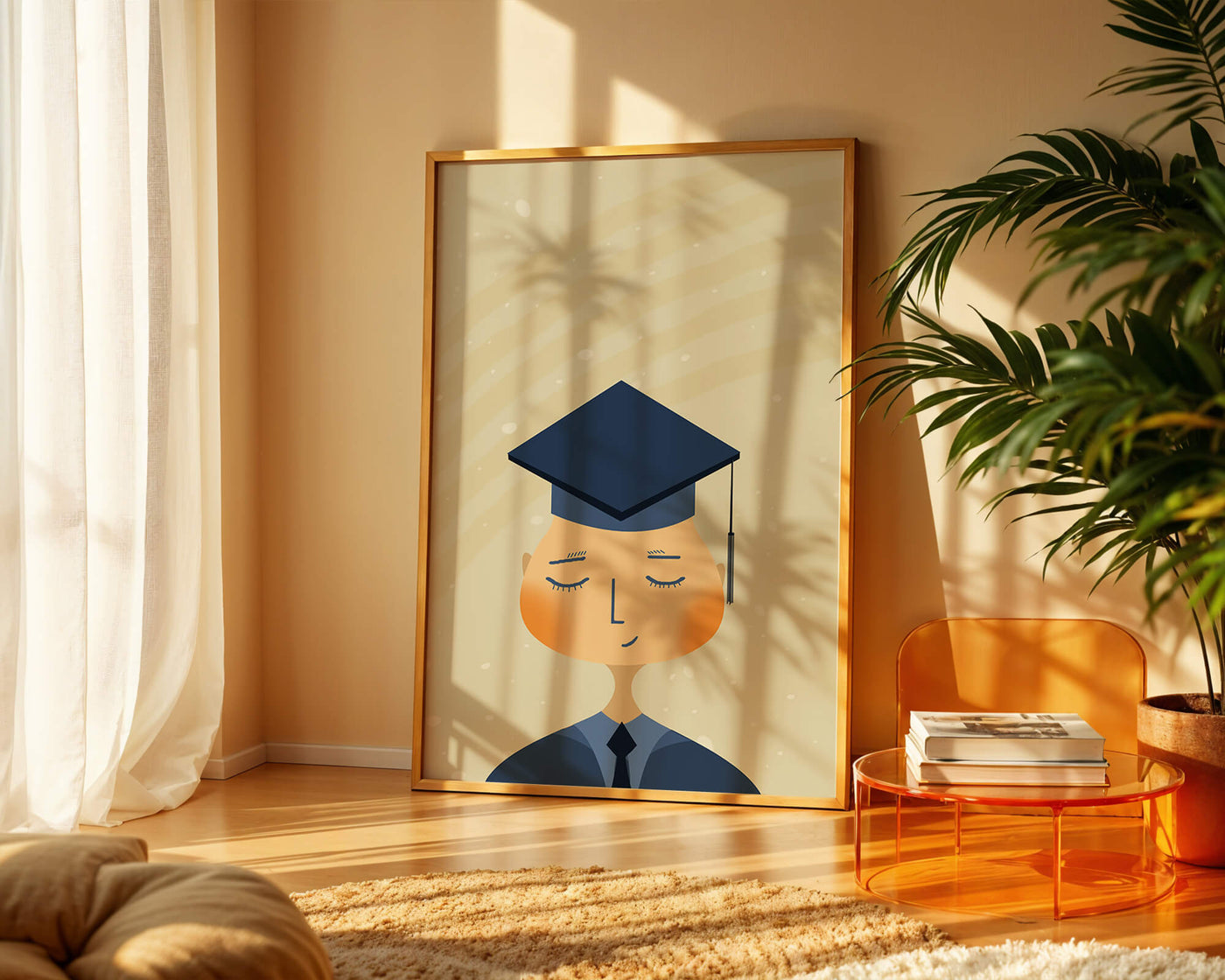 Illustration of a graduate with cap and closed eyes
