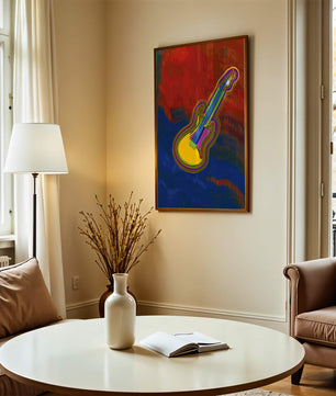 Vibrant abstract guitar illustration with bold colors