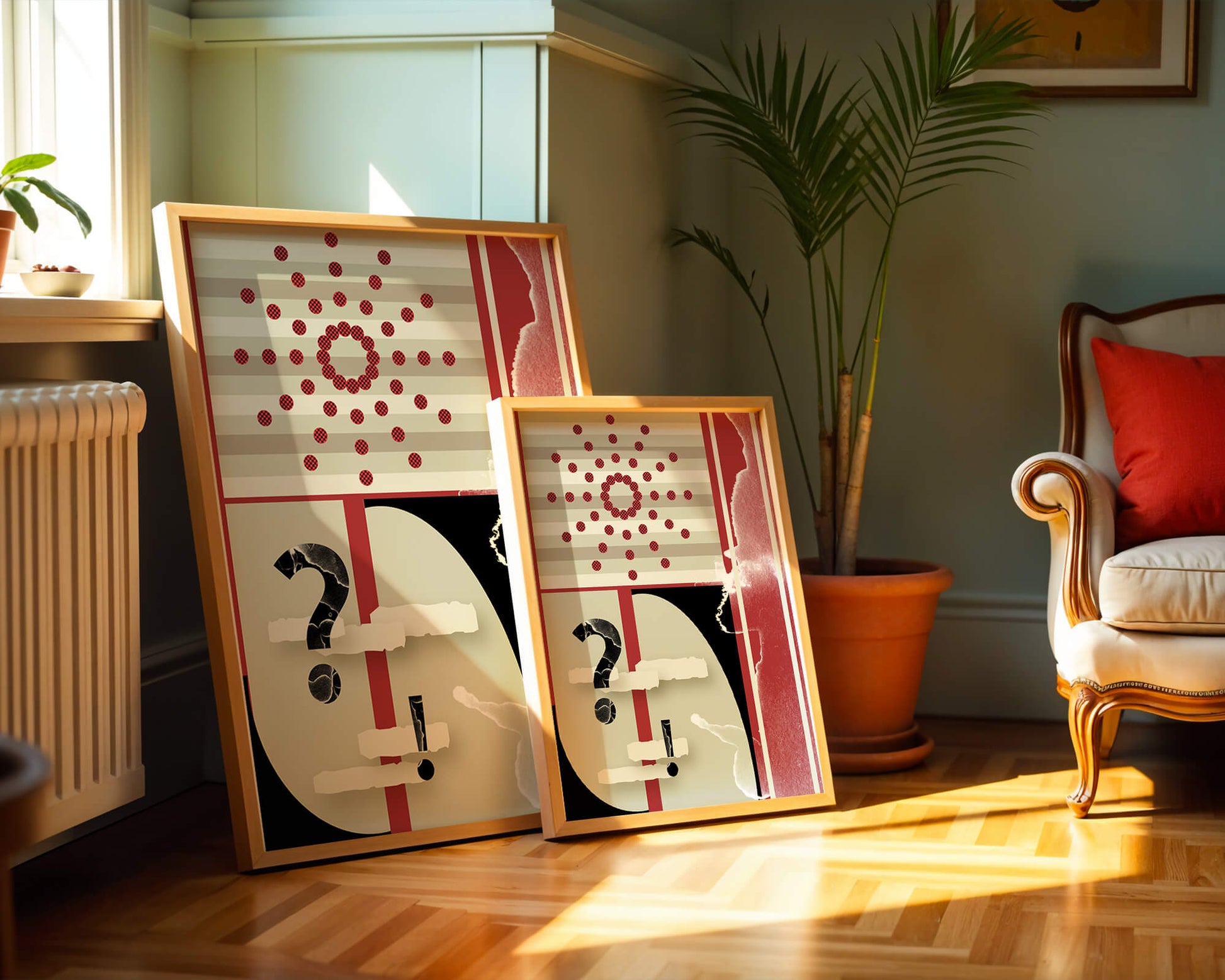 Design géométrique abstrait avec des éléments rétro et des symboles audacieux