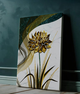 Golden flower artwork with abstract background for contemporary decor