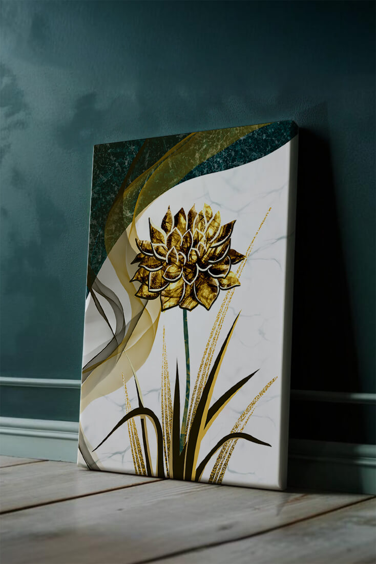 Golden flower artwork with abstract background for contemporary decor