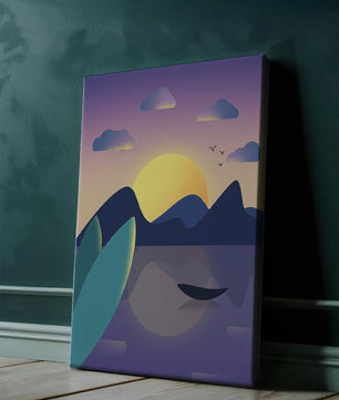 Coucher de soleil serein sur les montagnes avec reflet tranquille sur le lac