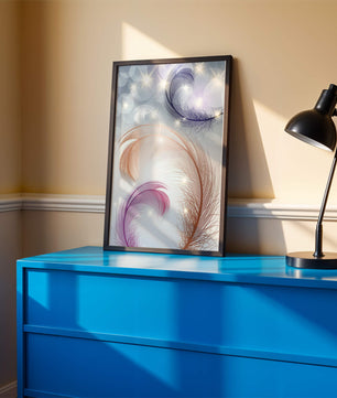 Elegant abstract feather design with sparkles and soft colors