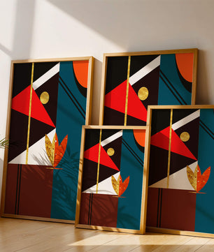 Arte abstracto geométrico con dorado y formas audaces