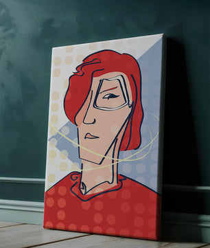 Abstract portrait with red hair and dotted background
