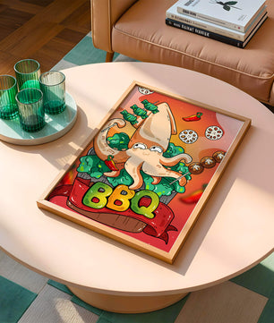 Calamar a la parrilla estilo caricatura peculiar con vegetales