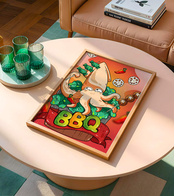 Quirky Cartoon Squid BBQ with Vegetables