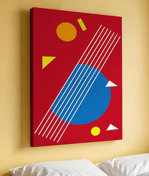Formas geométricas abstractas con colores y líneas audaces