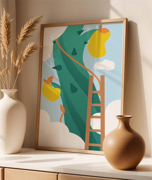 Illustration Of Jack And The Beanstalk With Ladder And Clouds - Mi tienda