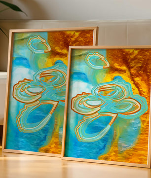 Abstract vibrant swirls in blue and orange colors