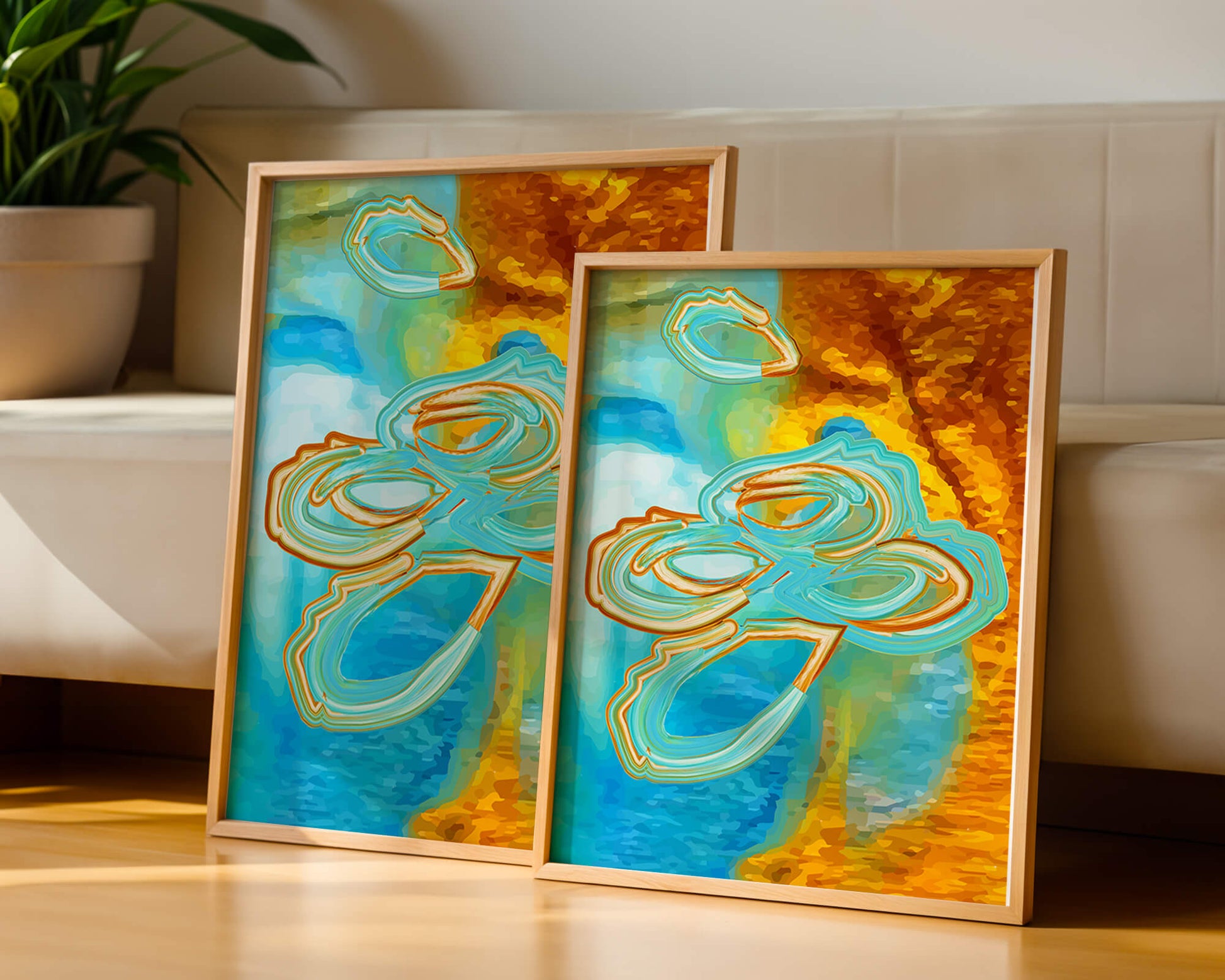 Abstract vibrant swirls in blue and orange colors