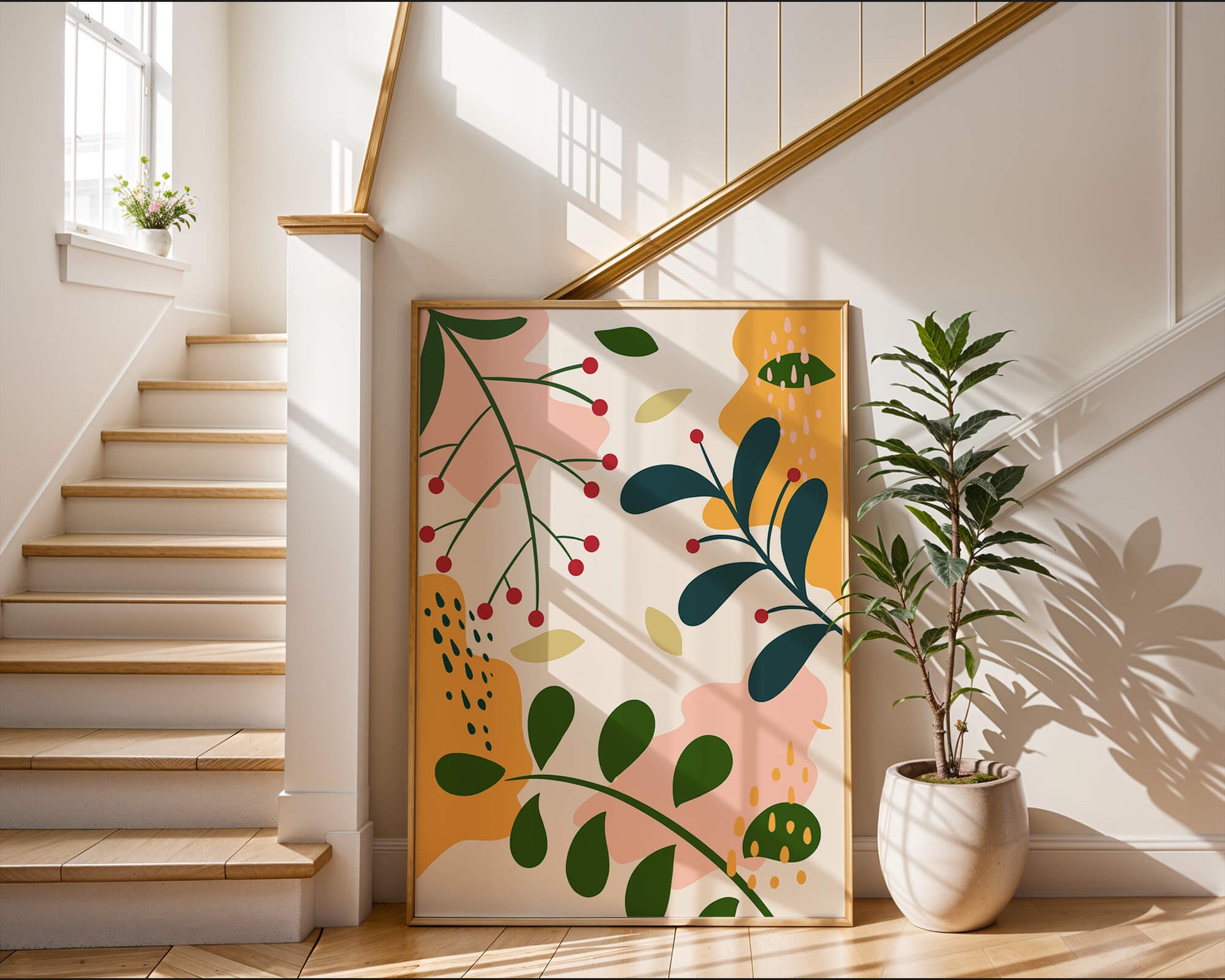 Abstract Floral Pattern with Bold Colors and Geometric Shapes
