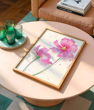 Flores delicadas en acuarela rosada con salpicaduras artísticas en lienzo