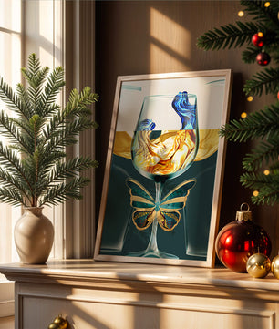 Cristallo con scultura di liquido e arte di farfalla
