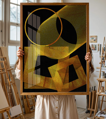 Geometric gold lines on black background