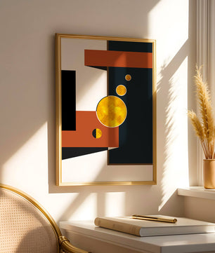 Abstract geometric artwork with golden circles and bold shapes - Mi tienda