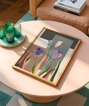 Arte floral abstracto con fondo geométrico colorido