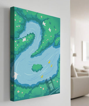 Serene River with Ducks and Birds in a Lush Landscape
