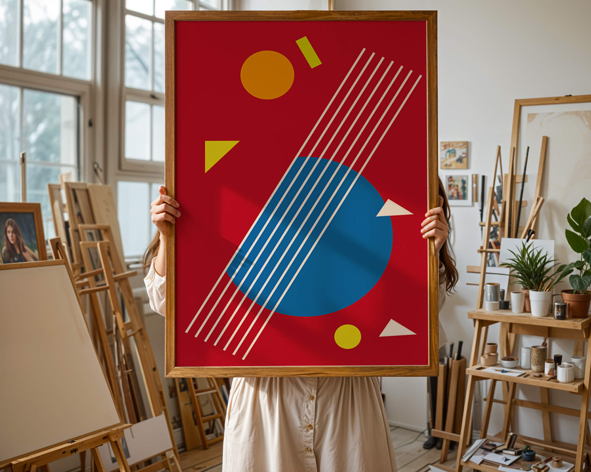 Abstract geometric shapes with bold colors and lines