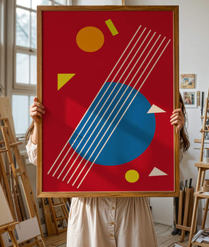 Formas geométricas abstractas con colores y líneas audaces