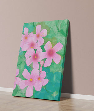 Zarte rosa Blüten auf einem leuchtend grünen Hintergrund Illustration