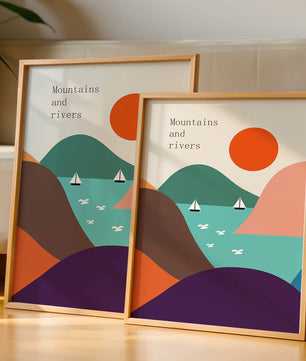 Abstract landscape with vibrant colors and geometric shapes