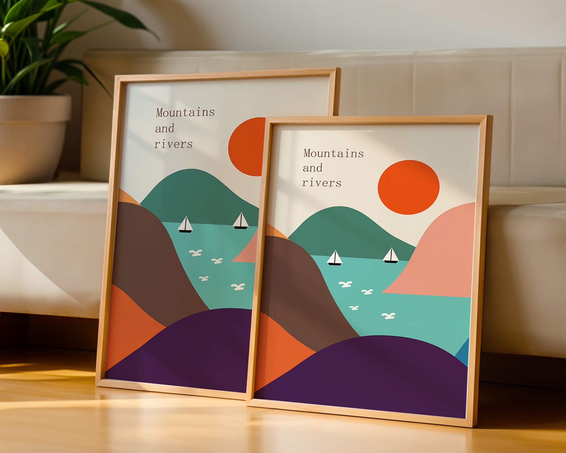 Abstract landscape with vibrant colors and geometric shapes