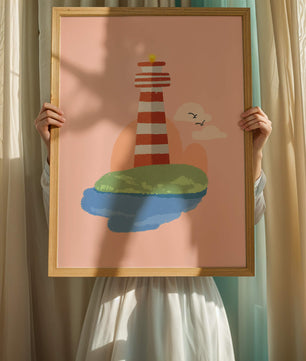 Ilustración encantadora de un faro con un entorno costero tranquilo