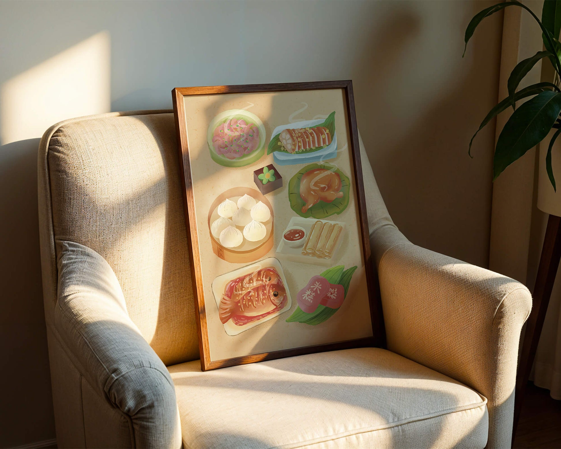 Colorful Representation of Asian Cuisine with Various Dishes