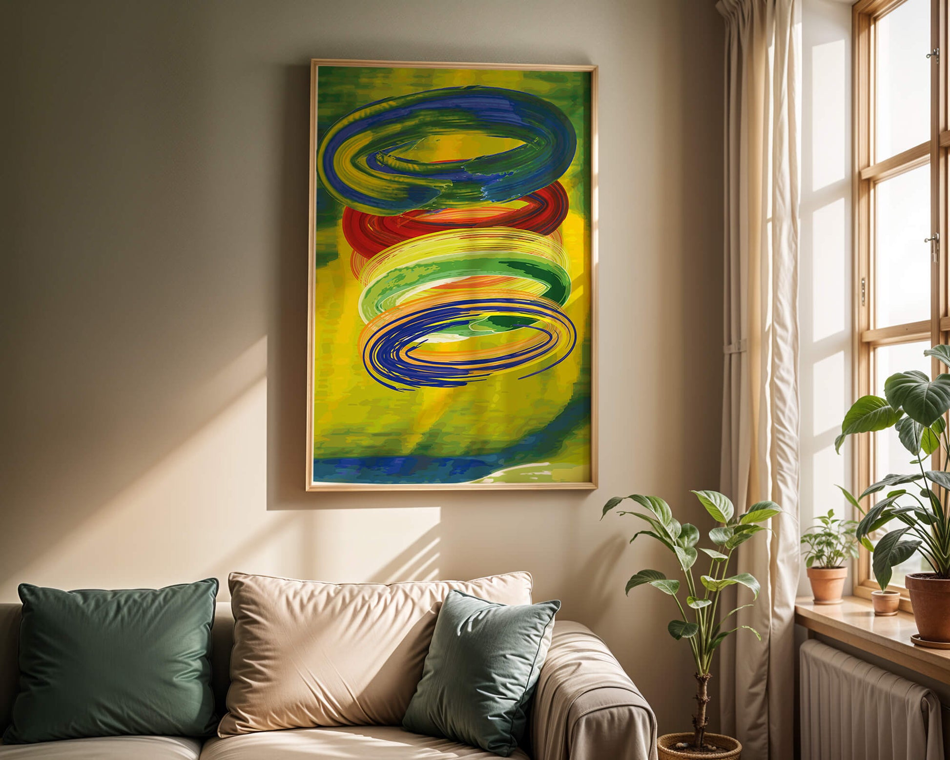 Motifs tourbillonnants abstraits colorés sur fond vibrant
