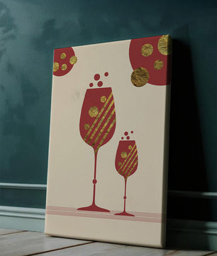 Stylish wine glasses with gold accents and a festive theme