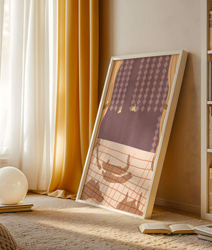 Intérieur abstrait avec ombres de chats sur sol à damier