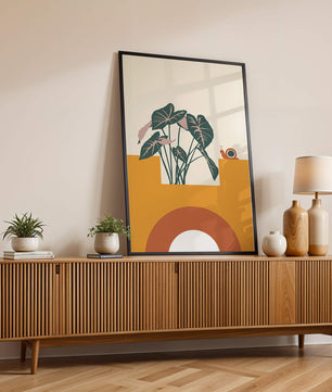Abstract Botanical Art with Snail and Geometric Shapes - Mi tienda