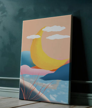 Abstract Landscape with Yellow Crescent and Pastel Colors