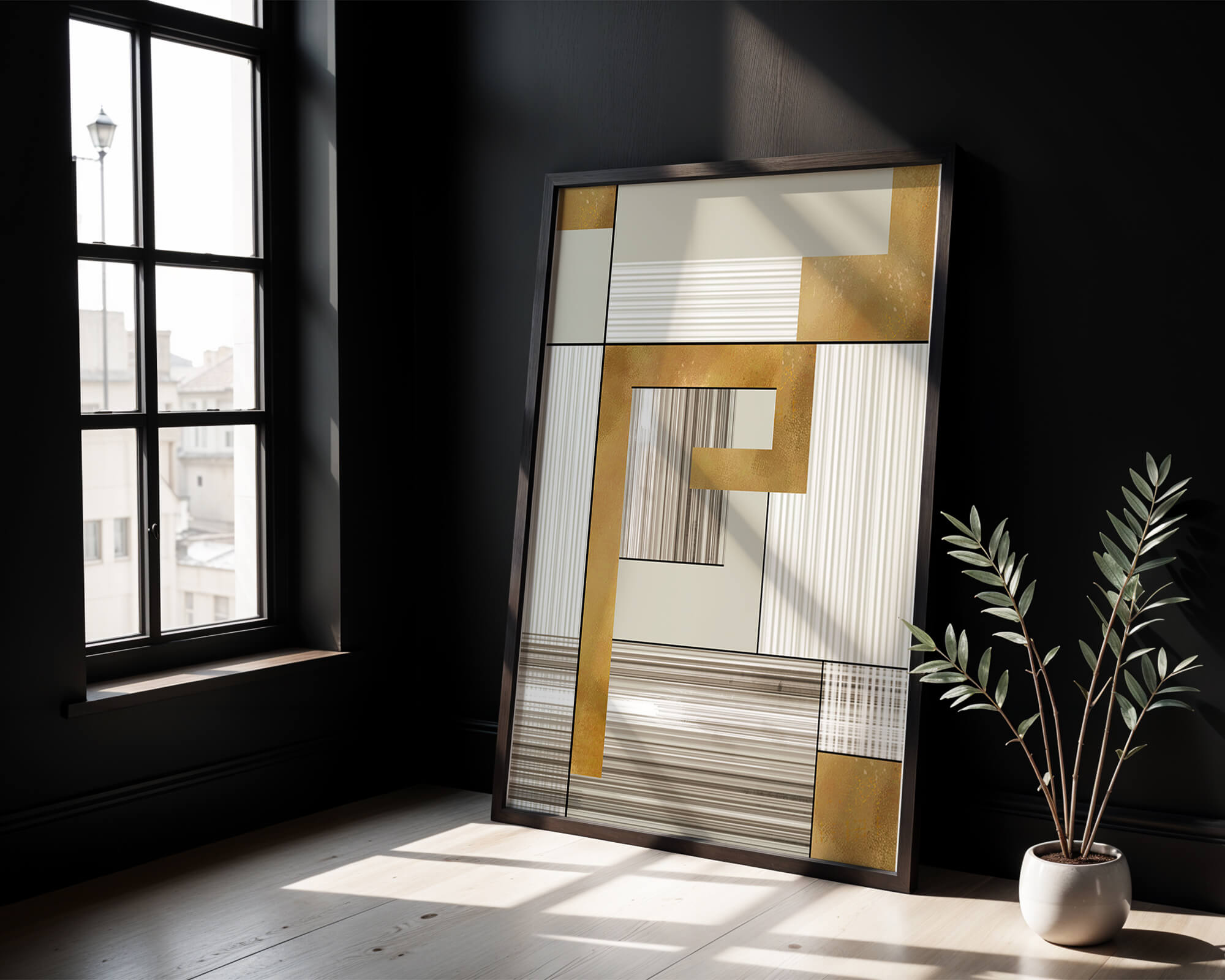 Abstract geometric pattern with gold and neutral tones