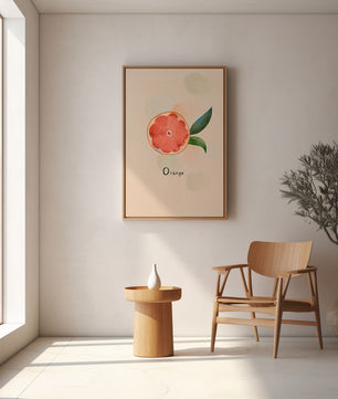 Watercolor Illustration of Orange Slice with Leaves on Pastel Background - Mi tienda
