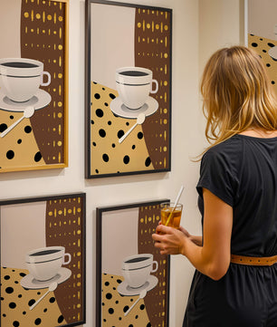 Contemporary Coffee Art with Geometric Patterns and Gold Accents - Mi tienda