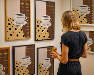 Contemporary Coffee Art with Geometric Patterns and Gold Accents - Mi tienda