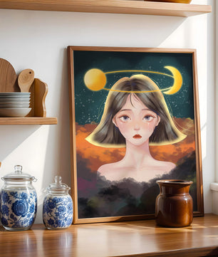 Surreal portrait of a girl with celestial elements