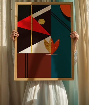 Arte abstracto geométrico con dorado y formas audaces