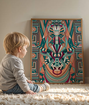 Ilustración art déco geométrica intrincada de serpiente y toro
