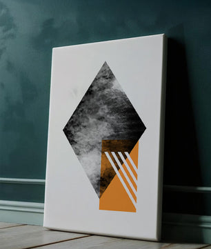 Abstract Geometric Composition with Orange Triangle and Cloudy Pattern - Mi tienda