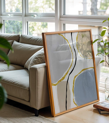 Abstract Painting with Gold Accents and Organic Shapes
