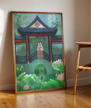 Traditional Chinese Pavilion with Women in Garden Scene - Mi tienda