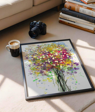 Abstract expressionist floral tree with vibrant colors
