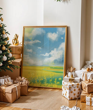 Sunny Meadow with Yellow Flowers and Blue Sky Scenic Art