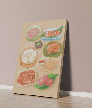 Colorful Representation of Asian Cuisine with Various Dishes